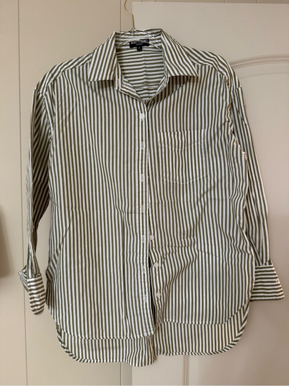Olive Green Striped Button Down Shirt